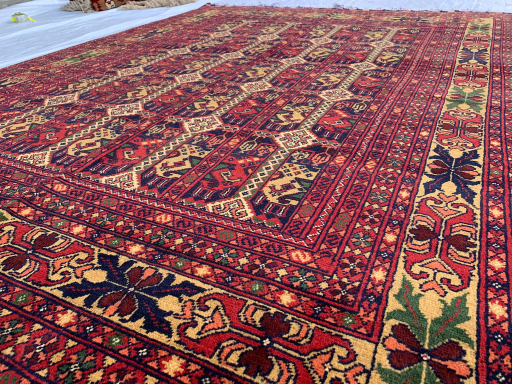 Handmade Afghan Herati Rug 6.8x4.11 ft – Tribal Wool Area Rug | Geometric Carpet | Oriental Afghan Decor | Living Room or Office Floor Rug