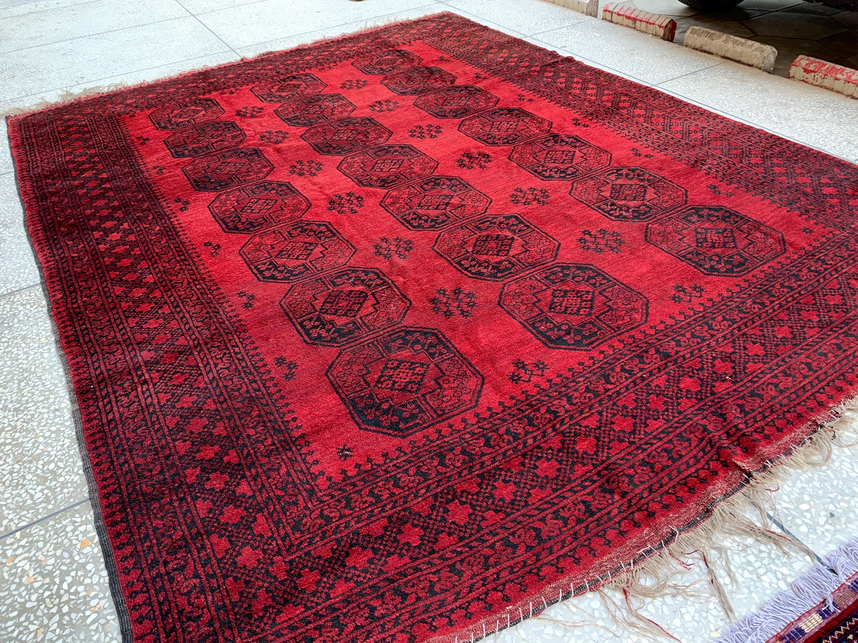 11.7x8.11 Ft Vintage Elephant Footprint Rug – Antique Afghan Handmade Wool Carpet | Large Oriental Tribal Area Rug for Living Room or Decor