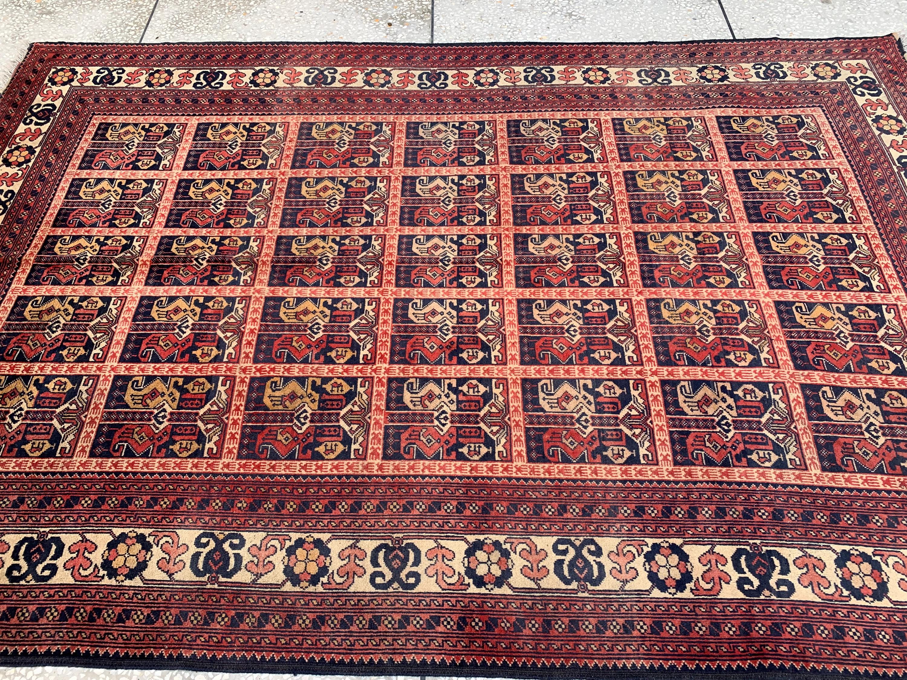 6x10Ft, Ala Bakhmal Vintage Rug–Handmade Afghan Tribal Wool Carpet |Antique Oriental Area Rug |Boho Living Room or Collector Decor 296x194cm