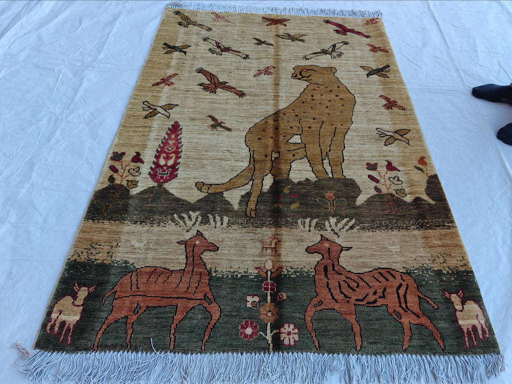 3x5 Pictorial Rug– Handwoven Decorative Persian Carpet with Stunning Visual Design, Wall Hanging Rug, Entryway Rug, Doormat 4.8x3.3 ft