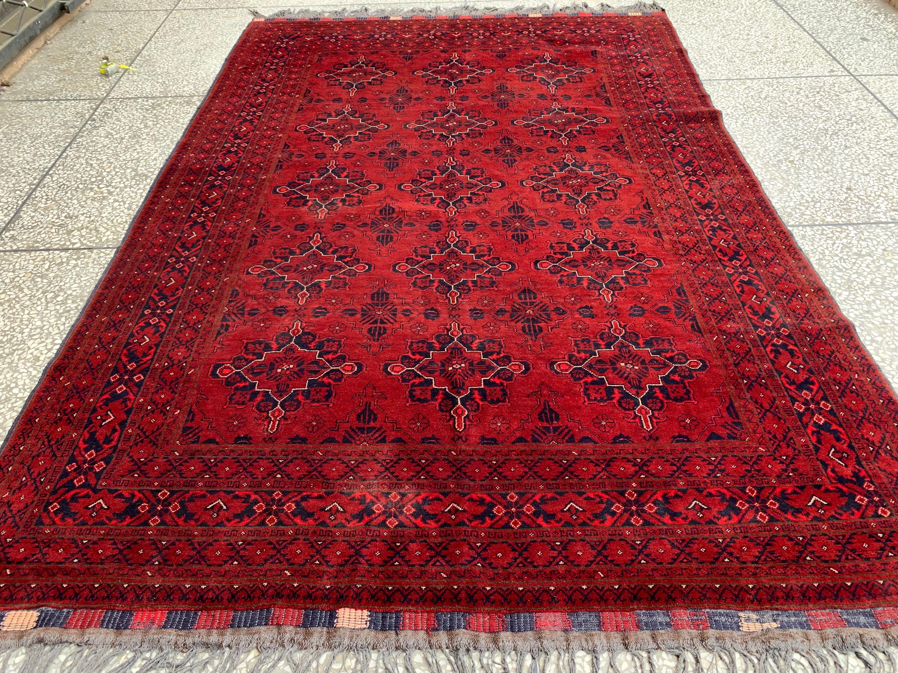 Vintage Khal Mohammadi Rug 7x10ft – Handwoven Afghan Wool Rug | Rustic Farmhouse Decor | Warm Red Persian Tribal Carpet 303x199cm