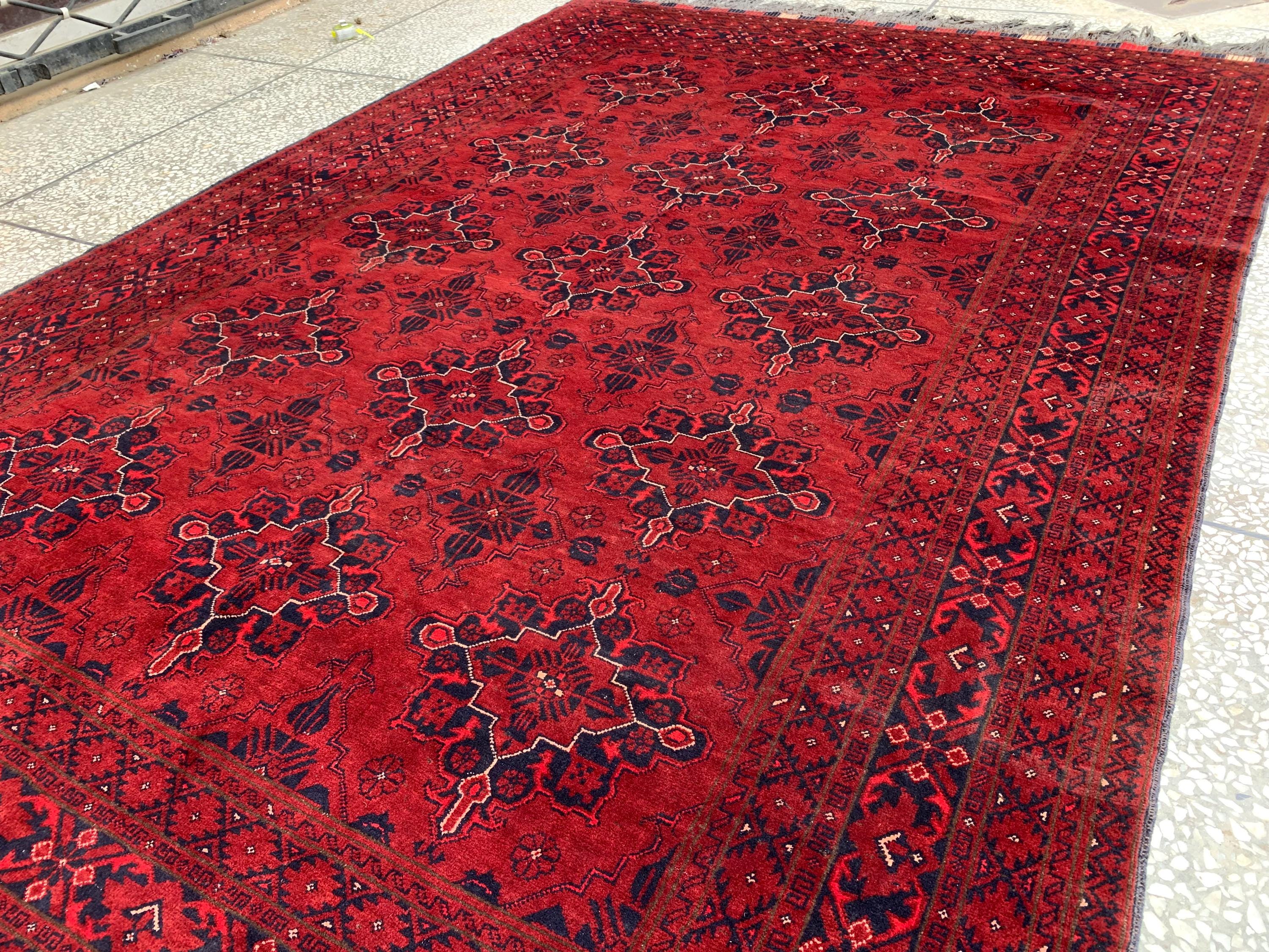 Vintage Khal Mohammadi Rug 7x10ft – Handwoven Afghan Wool Rug | Rustic Farmhouse Decor | Warm Red Persian Tribal Carpet 303x199cm