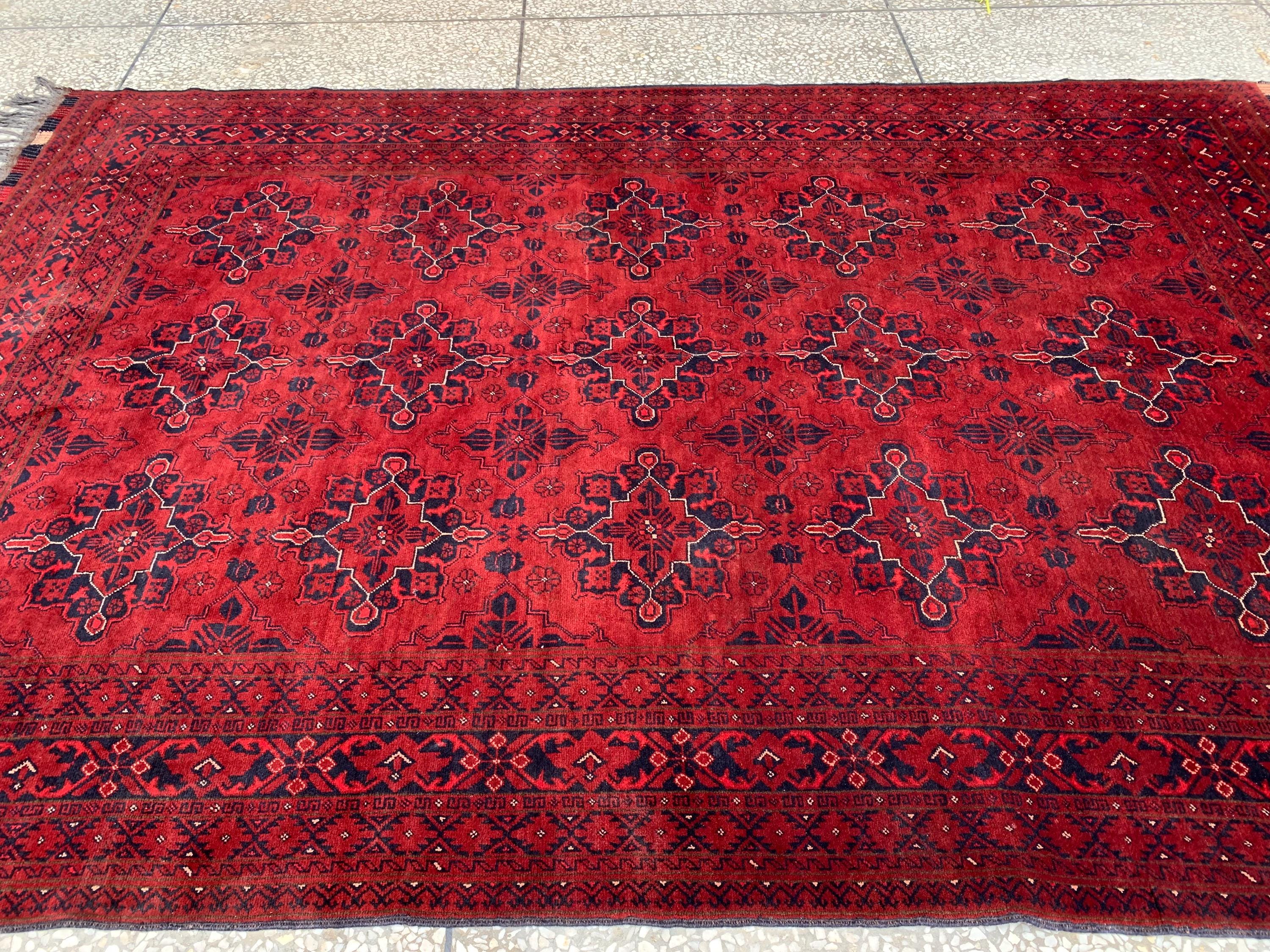 Vintage Khal Mohammadi Rug 7x10ft – Handwoven Afghan Wool Rug | Rustic Farmhouse Decor | Warm Red Persian Tribal Carpet 303x199cm