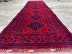 Modern 3x10ft Rug, Bukhara Runner Rug – Turkmen Hand-Knotted Wool Hallway Rug | Minimalist Afghan Runner | Red Geometric Carpet 300x79cm