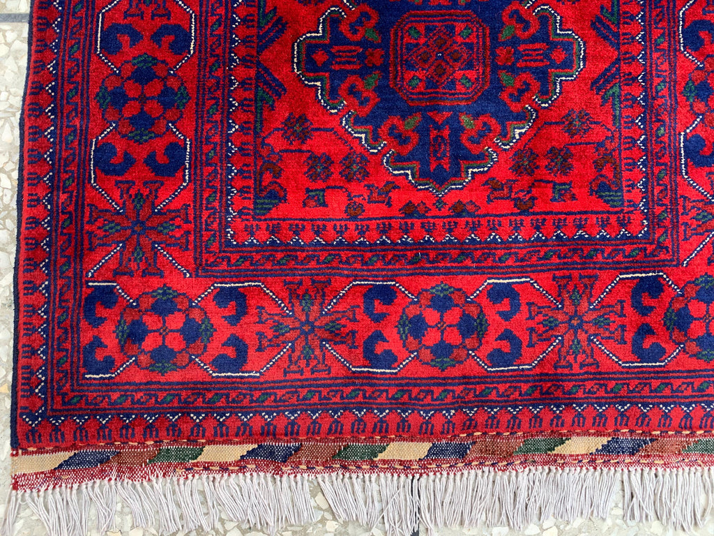 Modern 3x10ft Rug, Bukhara Runner Rug – Turkmen Hand-Knotted Wool Hallway Rug | Minimalist Afghan Runner | Red Geometric Carpet 300x79cm