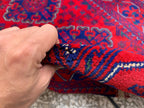 Modern 3x10ft Rug, Bukhara Runner Rug – Turkmen Hand-Knotted Wool Hallway Rug | Minimalist Afghan Runner | Red Geometric Carpet 300x79cm