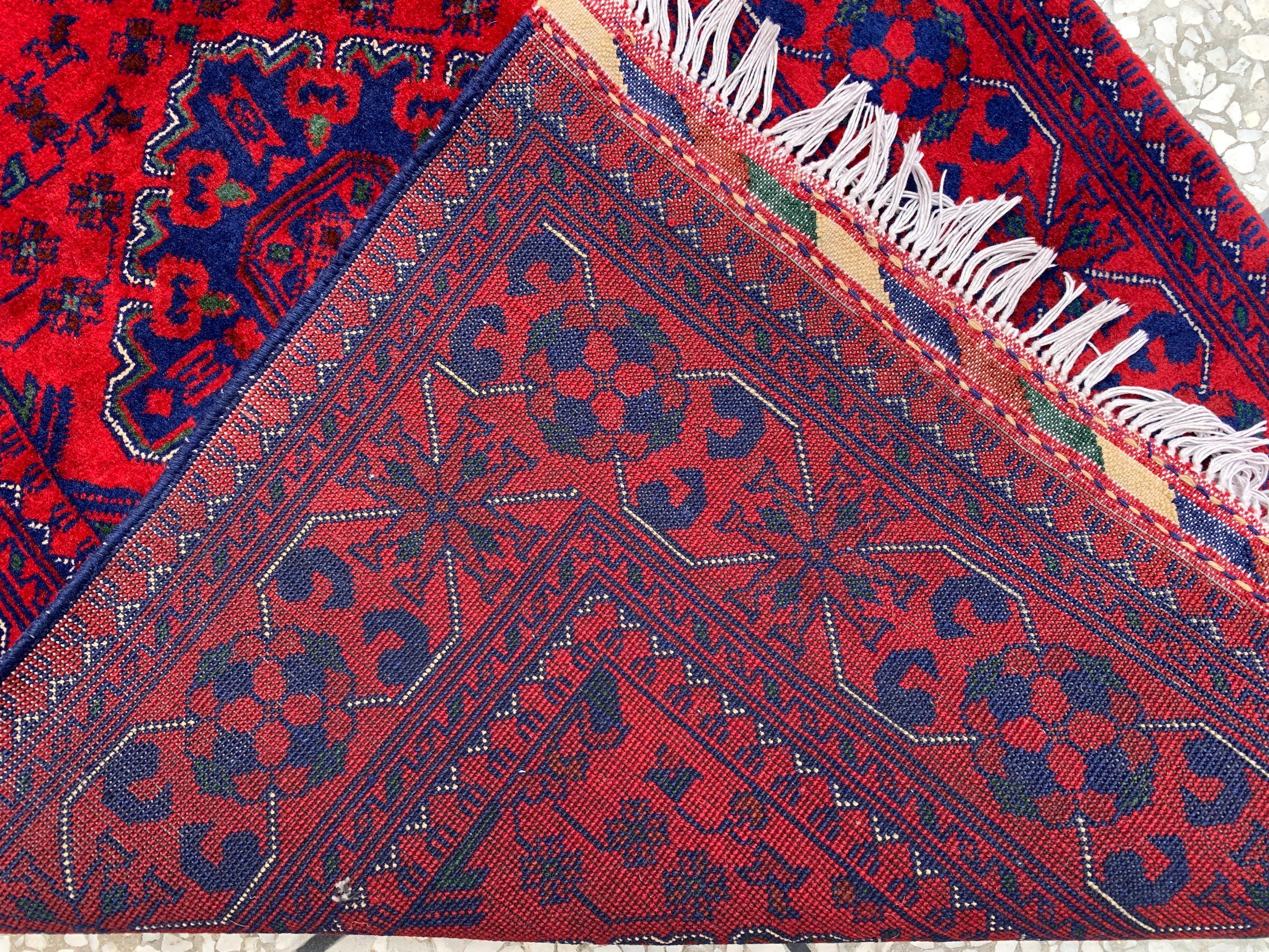 Modern 3x10ft Rug, Bukhara Runner Rug – Turkmen Hand-Knotted Wool Hallway Rug | Minimalist Afghan Runner | Red Geometric Carpet 300x79cm