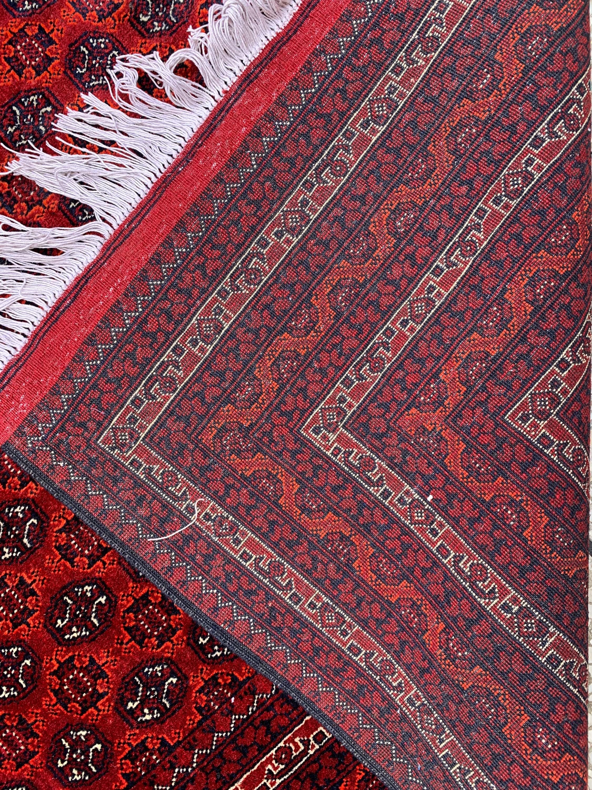 Large Mowri Gul Rug 9.6x6.6ft – Turkmen HandKnotted Afghan Wool Rug |Red Tribal Persian Carpet| Oriental Geometric Area Rug, living room Rug