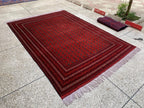 Large Mowri Gul Rug 9.6x6.6ft – Turkmen HandKnotted Afghan Wool Rug |Red Tribal Persian Carpet| Oriental Geometric Area Rug, living room Rug