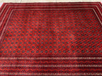Large Mowri Gul Rug 9.6x6.6ft – Turkmen HandKnotted Afghan Wool Rug |Red Tribal Persian Carpet| Oriental Geometric Area Rug, living room Rug