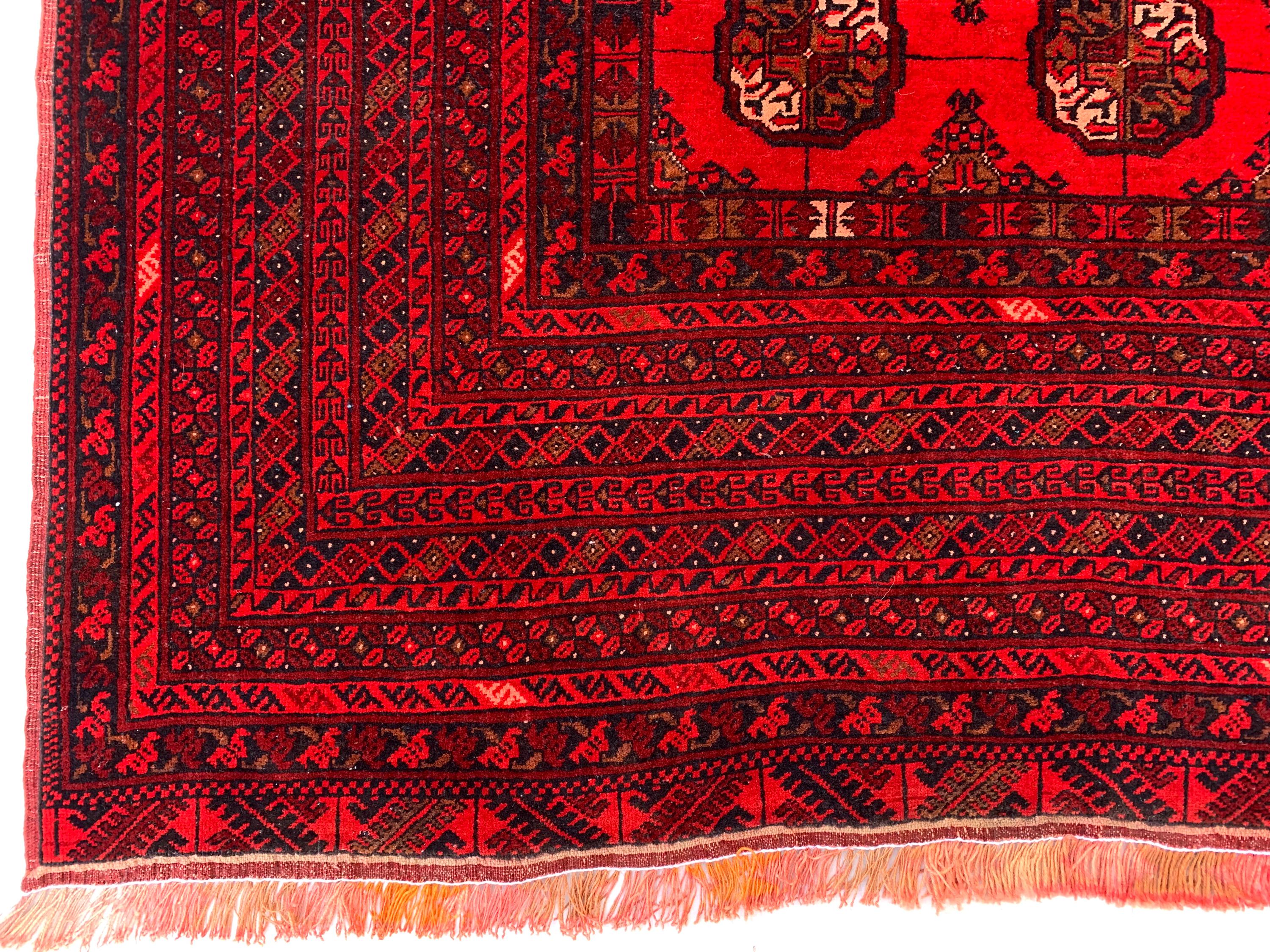 Antique Ahal Gul Rug 6.4x9.4dt – Vintage Red Hand-Knotted Wool Carpet |Tribal Oriental Area Rug for Living Room, Study, Home Décor 289x191cm