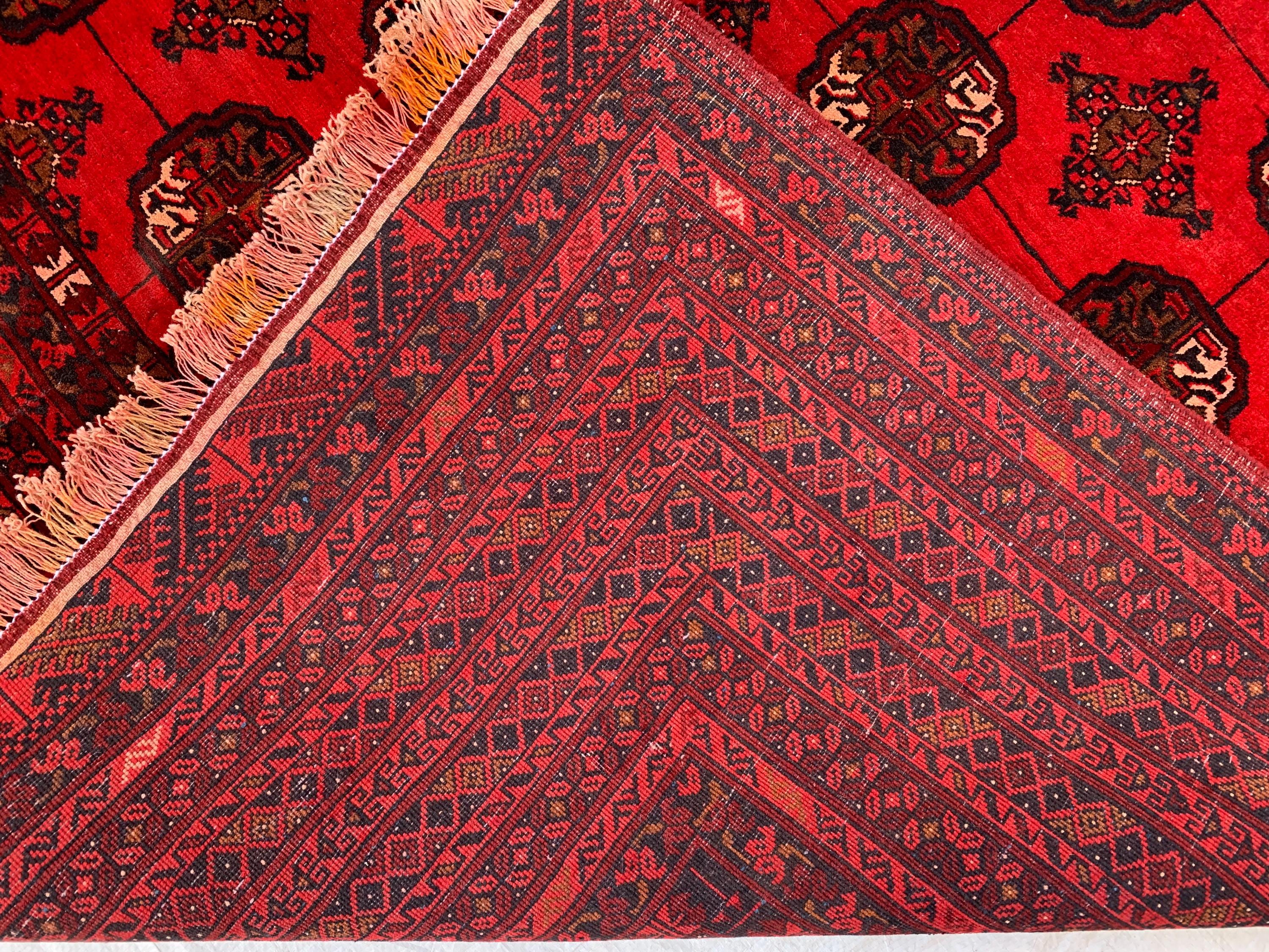 Antique Ahal Gul Rug 6.4x9.4dt – Vintage Red Hand-Knotted Wool Carpet |Tribal Oriental Area Rug for Living Room, Study, Home Décor 289x191cm