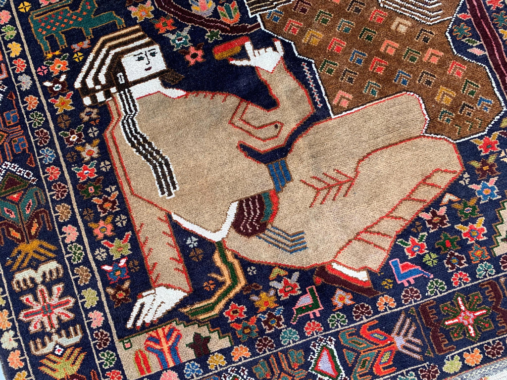 Laila Majnu Pictorial Rug – 4x7ft, Antique Handwoven Persian Carpet, Classic Design, Traditional Area Rug, Fine Wool, Decorative Home Accent