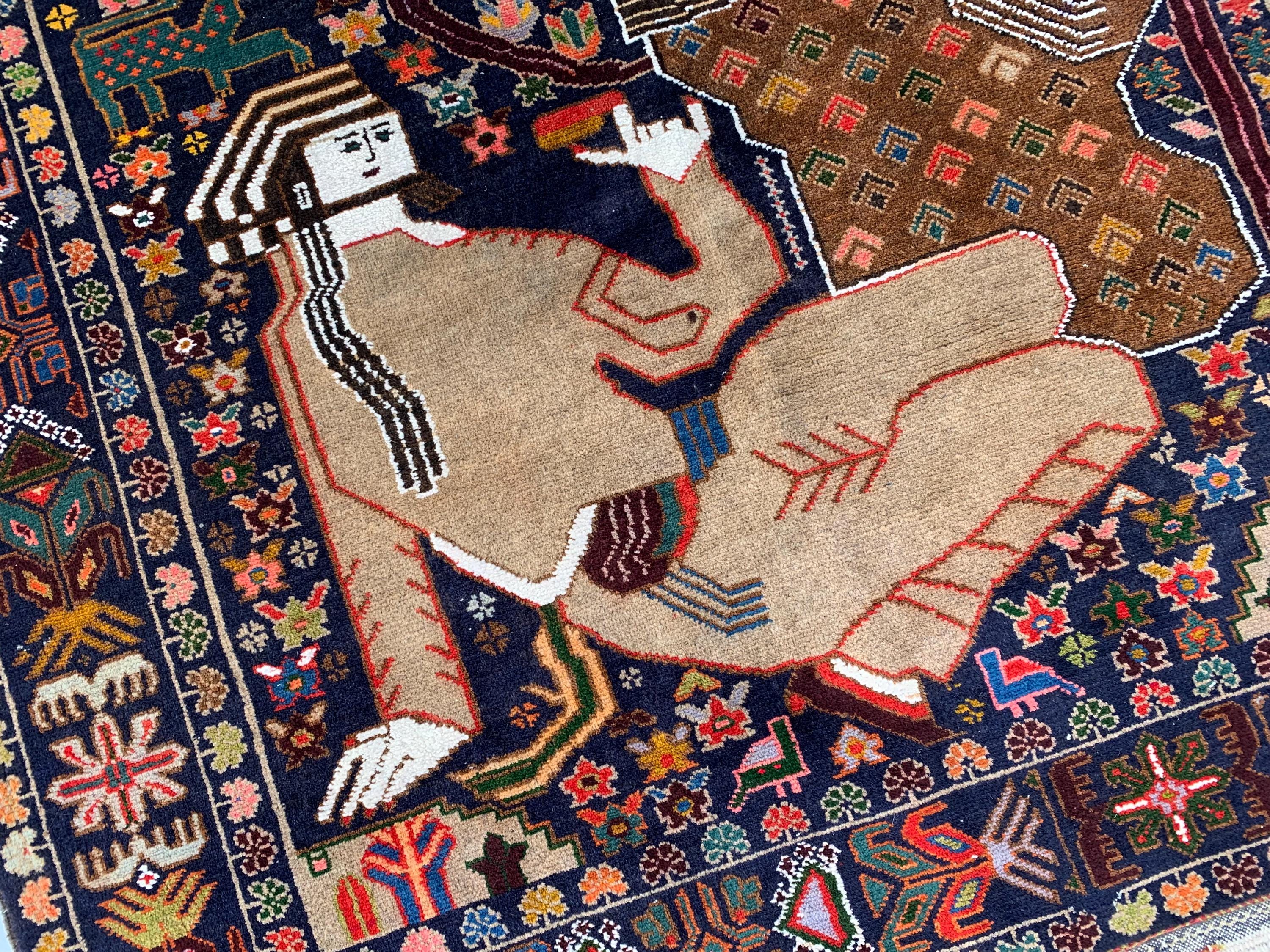 Laila Majnu Pictorial Rug – 4x7ft, Antique Handwoven Persian Carpet, Classic Design, Traditional Area Rug, Fine Wool, Decorative Home Accent