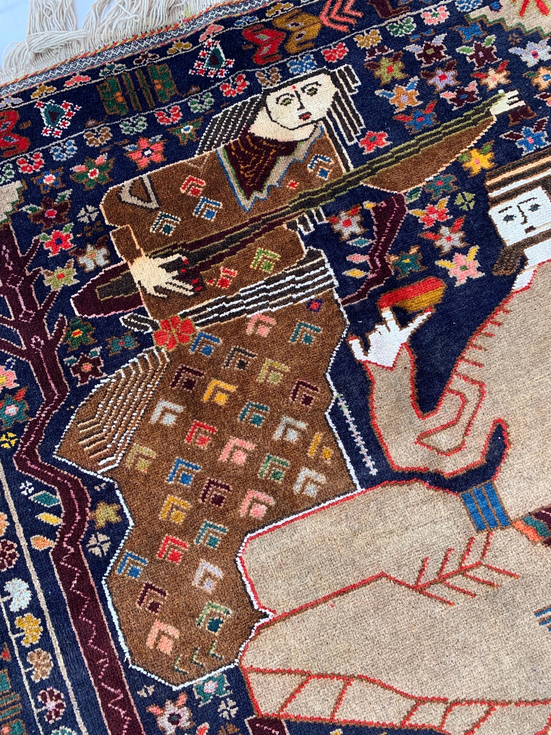 Laila Majnu Pictorial Rug – 4x7ft, Antique Handwoven Persian Carpet, Classic Design, Traditional Area Rug, Fine Wool, Decorative Home Accent