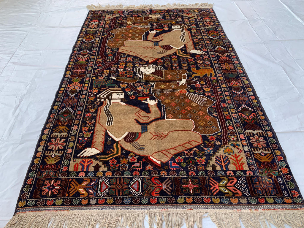 Laila Majnu Pictorial Rug – 4x7ft, Antique Handwoven Persian Carpet, Classic Design, Traditional Area Rug, Fine Wool, Decorative Home Accent