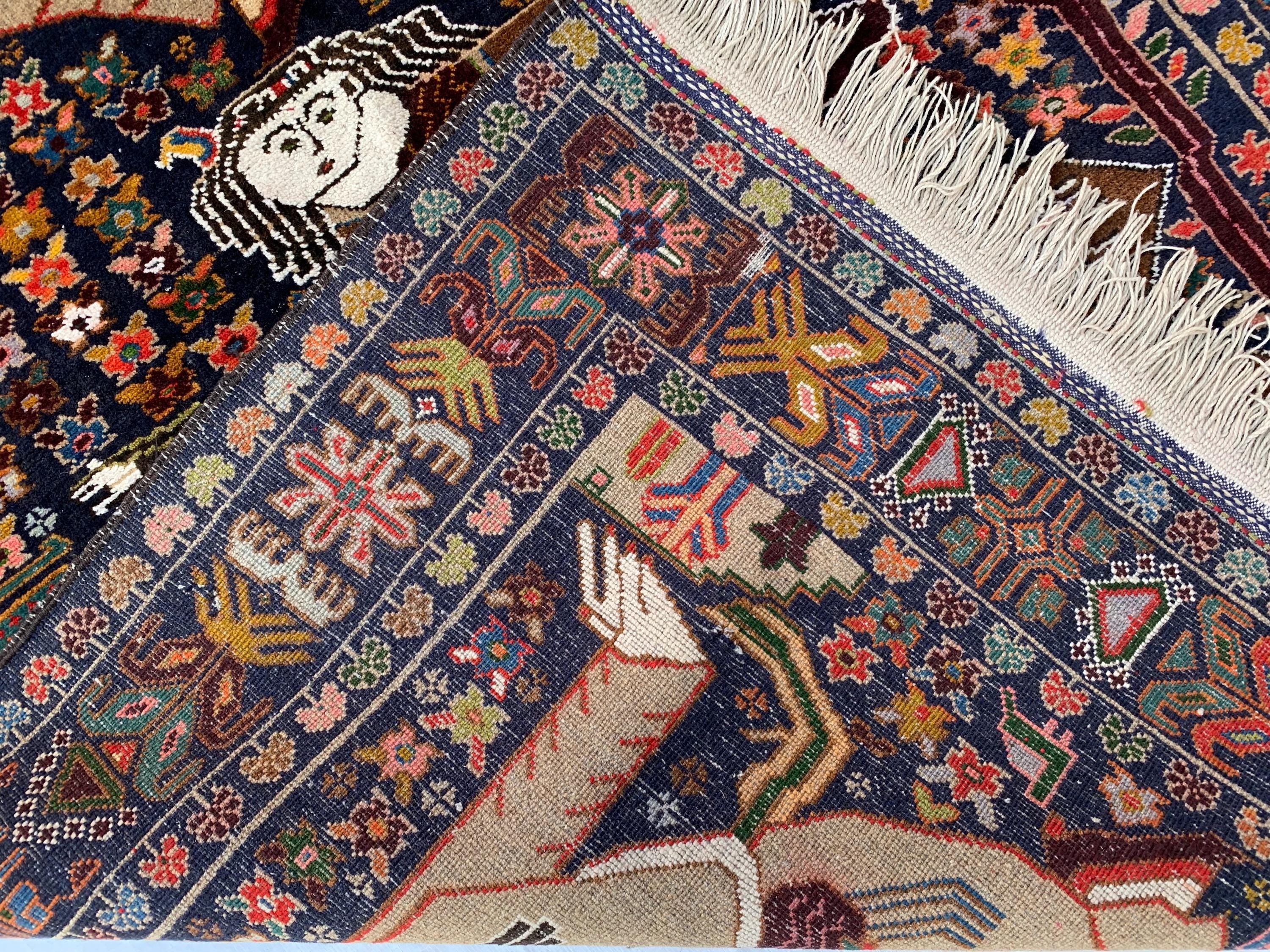 Laila Majnu Pictorial Rug – 4x7ft, Antique Handwoven Persian Carpet, Classic Design, Traditional Area Rug, Fine Wool, Decorative Home Accent