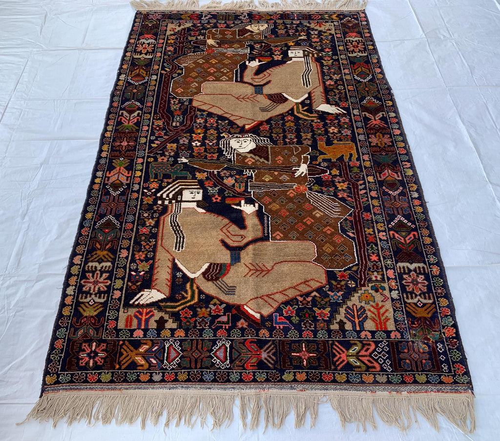 Laila Majnu Pictorial Rug – 4x7ft, Antique Handwoven Persian Carpet, Classic Design, Traditional Area Rug, Fine Wool, Decorative Home Accent