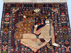 Laila Majnu Pictorial Rug – 4x7ft, Antique Handwoven Persian Carpet, Classic Design, Traditional Area Rug, Fine Wool, Decorative Home Accent