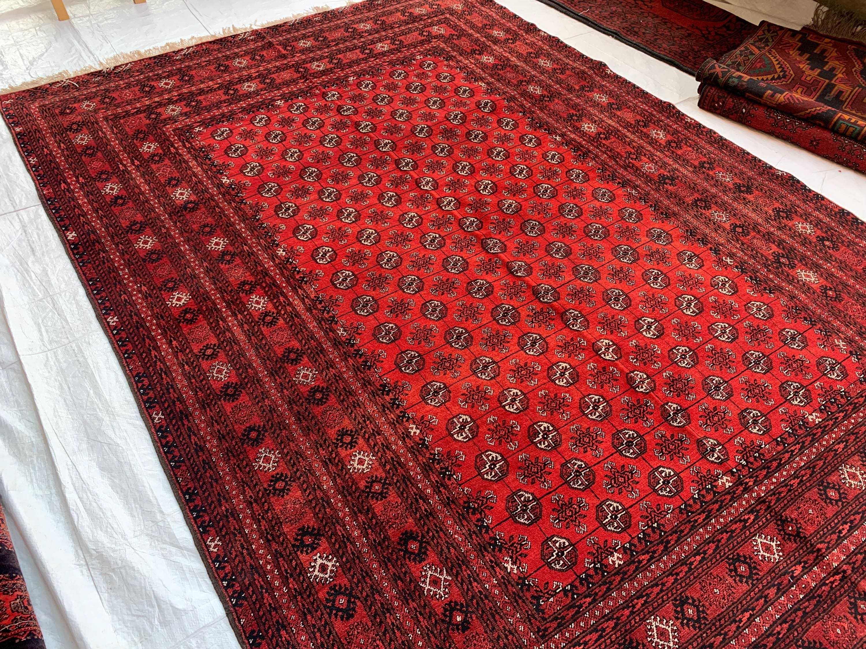 Vintage Mori Gul Rug 9.7x6.5 Ft – For Lovers of Old Rugs, Handwoven Afghan Wool Carpet, Tribal Bokhara Red Area Rug, Oriental Boho Decor