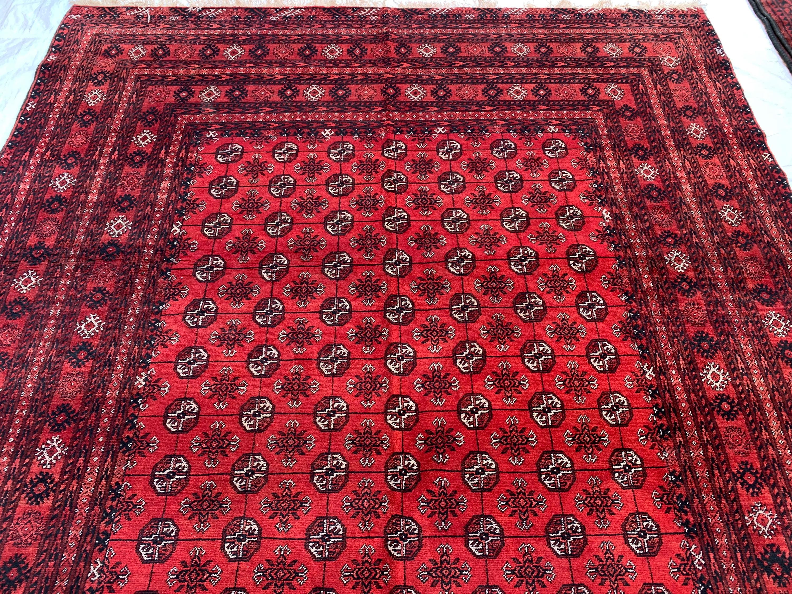 Vintage Mori Gul Rug 9.7x6.5 Ft – For Lovers of Old Rugs, Handwoven Afghan Wool Carpet, Tribal Bokhara Red Area Rug, Oriental Boho Decor