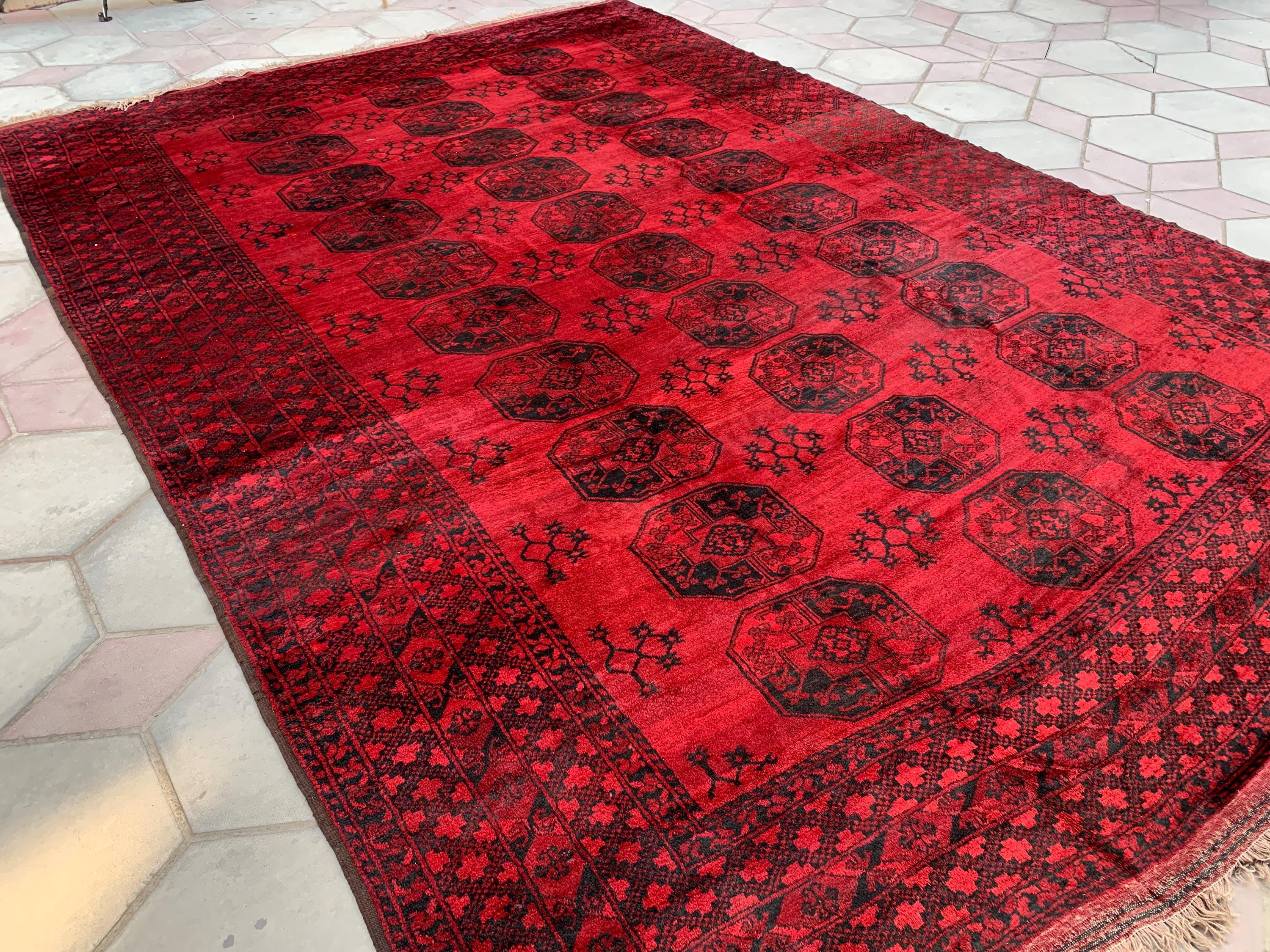 Antique 100-Year-Old Elephant Footprint Rug 16.7x11.7 Ft – Oversized Handwoven Tribal Wool Carpet, Vintage Oriental Rug, Collector's Piece