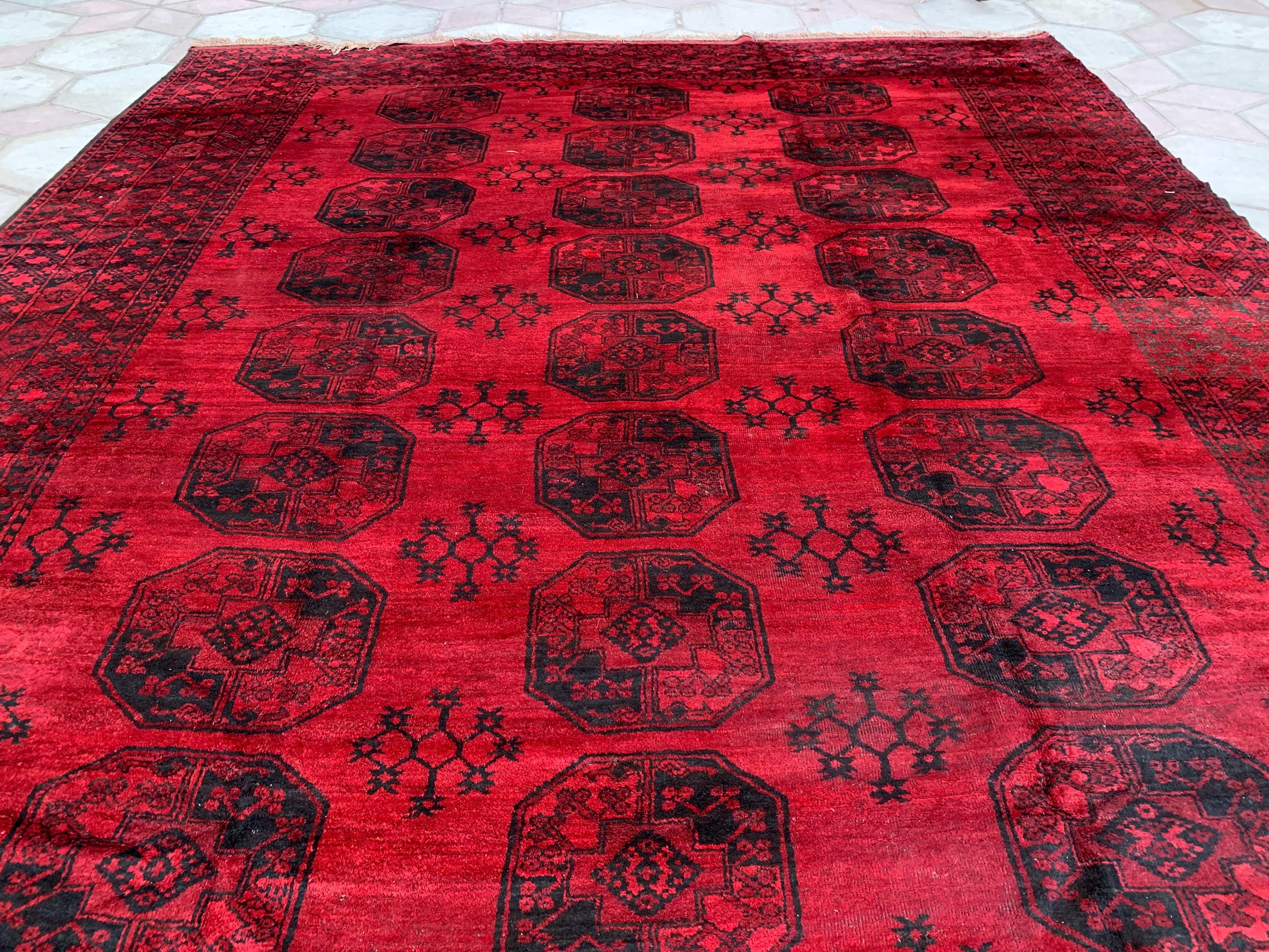 Antique 100-Year-Old Elephant Footprint Rug 16.7x11.7 Ft – Oversized Handwoven Tribal Wool Carpet, Vintage Oriental Rug, Collector's Piece