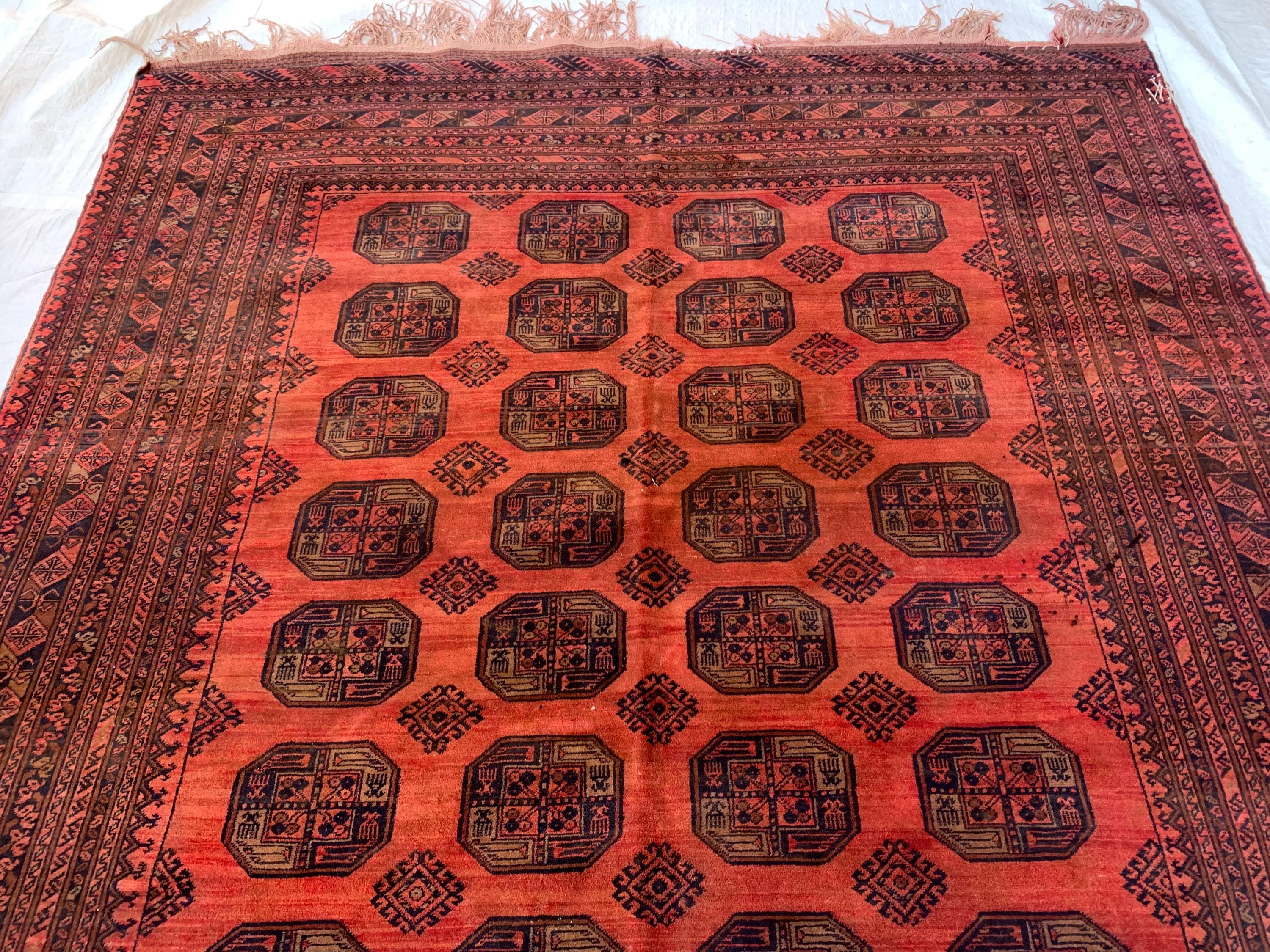 Antique Elephant Footprint Rug – 8.4x6.8 ft Handwoven Afghan Tribal Carpet, Rare Collector's Piece, Vintage Wool Oriental Rug 250x200cm