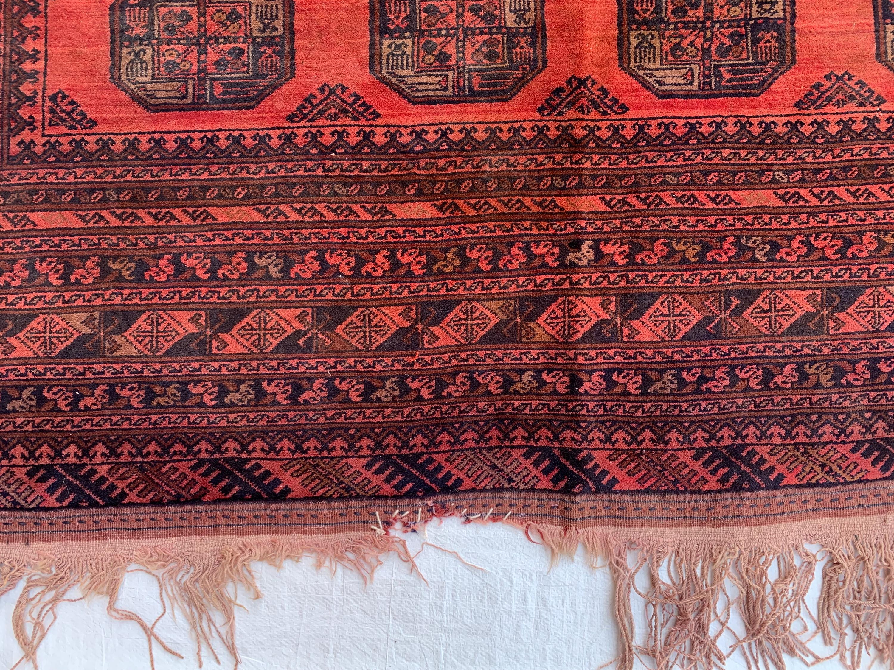 Antique Elephant Footprint Rug – 8.4x6.8 ft Handwoven Afghan Tribal Carpet, Rare Collector's Piece, Vintage Wool Oriental Rug 250x200cm