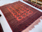 Antique Elephant Footprint Rug – 8.4x6.8 ft Handwoven Afghan Tribal Carpet, Rare Collector's Piece, Vintage Wool Oriental Rug 250x200cm