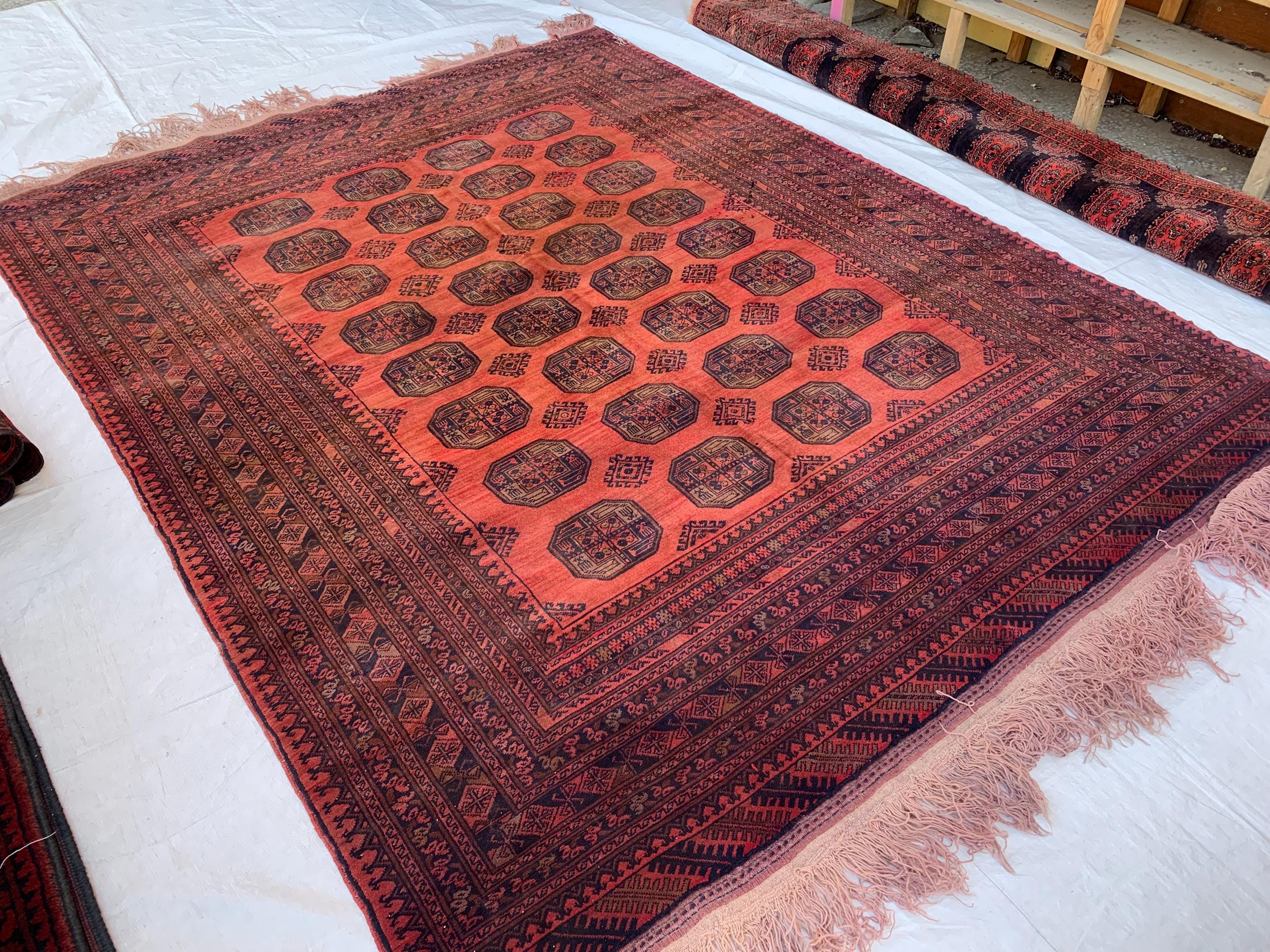 Antique Elephant Footprint Rug – 8.4x6.8 ft Handwoven Afghan Tribal Carpet, Rare Collector's Piece, Vintage Wool Oriental Rug 250x200cm
