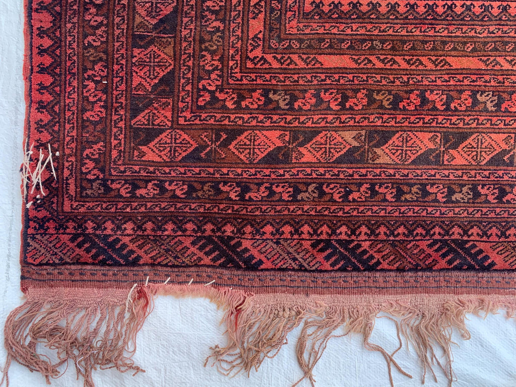 Antique Elephant Footprint Rug – 8.4x6.8 ft Handwoven Afghan Tribal Carpet, Rare Collector's Piece, Vintage Wool Oriental Rug 250x200cm