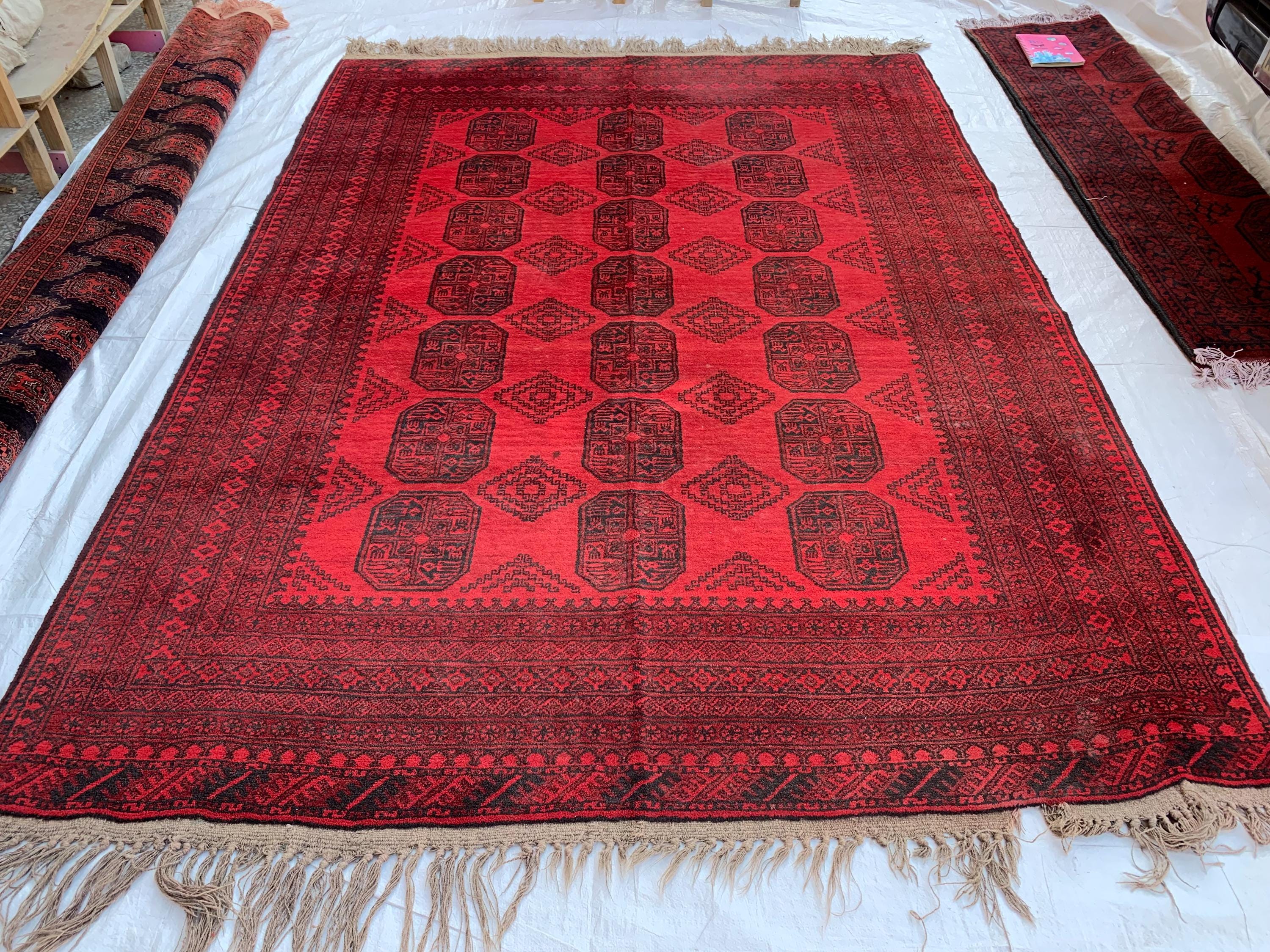 Rare Collector's Piece, Antique Elephant Footprint Rug – 6.9x9.3ft Handwoven Afghan Tribal Carpet, Vintage Wool Oriental Rug 280x204cm