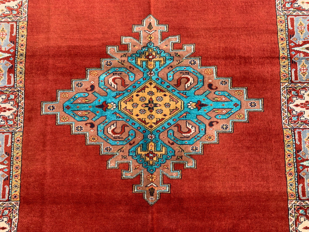 Antique 4.6x6 ft Rusty Red Wool & Silk Rug–Handmade Persian Carpet – One-of-a-Kind Distressed Boho Rug– Non-Slip Luxurious Collector’s Piece