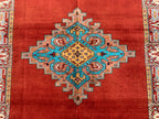 Antique 4.6x6 ft Rusty Red Wool & Silk Rug–Handmade Persian Carpet – One-of-a-Kind Distressed Boho Rug– Non-Slip Luxurious Collector’s Piece