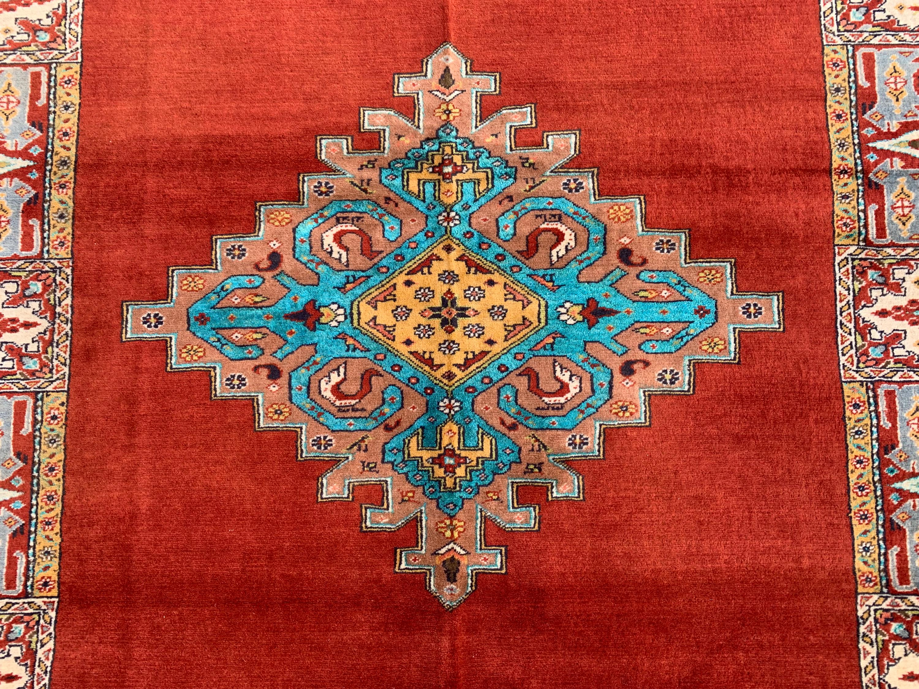 Antique 4.6x6 ft Rusty Red Wool & Silk Rug–Handmade Persian Carpet – One-of-a-Kind Distressed Boho Rug– Non-Slip Luxurious Collector’s Piece