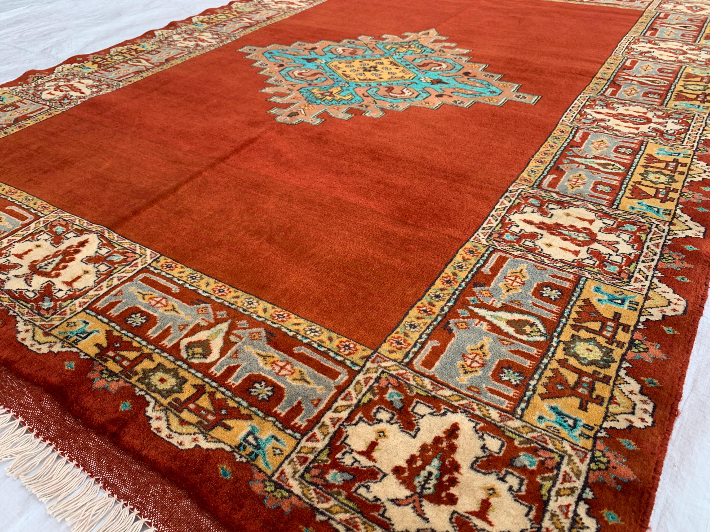 Antique 4.6x6 ft Rusty Red Wool & Silk Rug–Handmade Persian Carpet – One-of-a-Kind Distressed Boho Rug– Non-Slip Luxurious Collector’s Piece