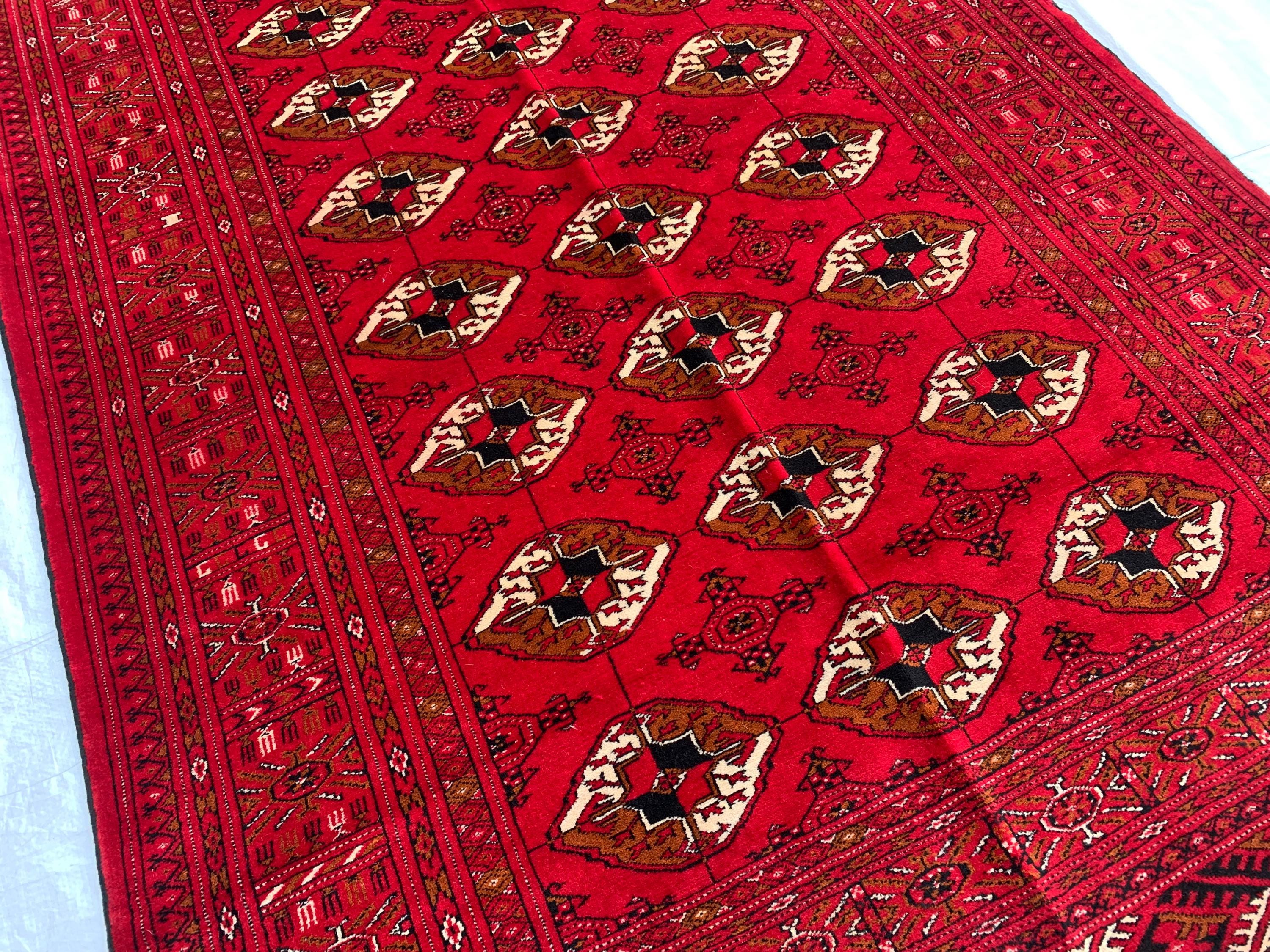 4x7 Antique Ahal Gul Rug – Handwoven Turkmen Wool Rug for Living Room or Office | Vintage Oriental Carpet, Rustic Home Decor Rug 4.6x6.7 ft