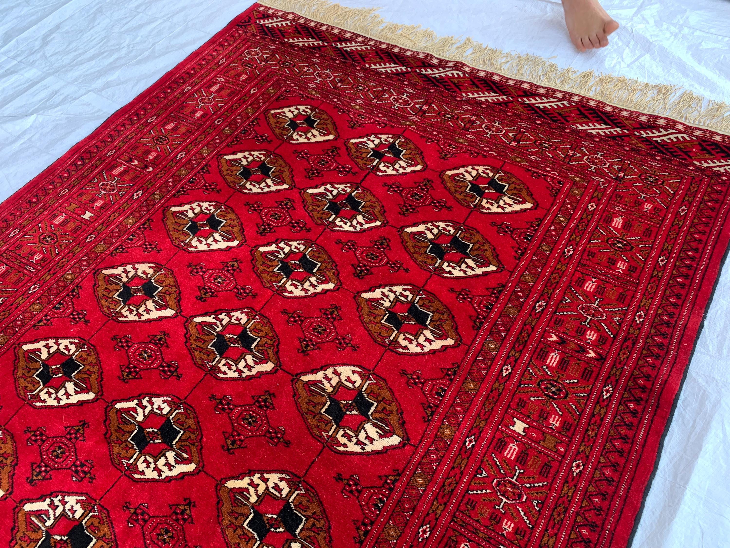 4x7 Antique Ahal Gul Rug – Handwoven Turkmen Wool Rug for Living Room or Office | Vintage Oriental Carpet, Rustic Home Decor Rug 4.6x6.7 ft