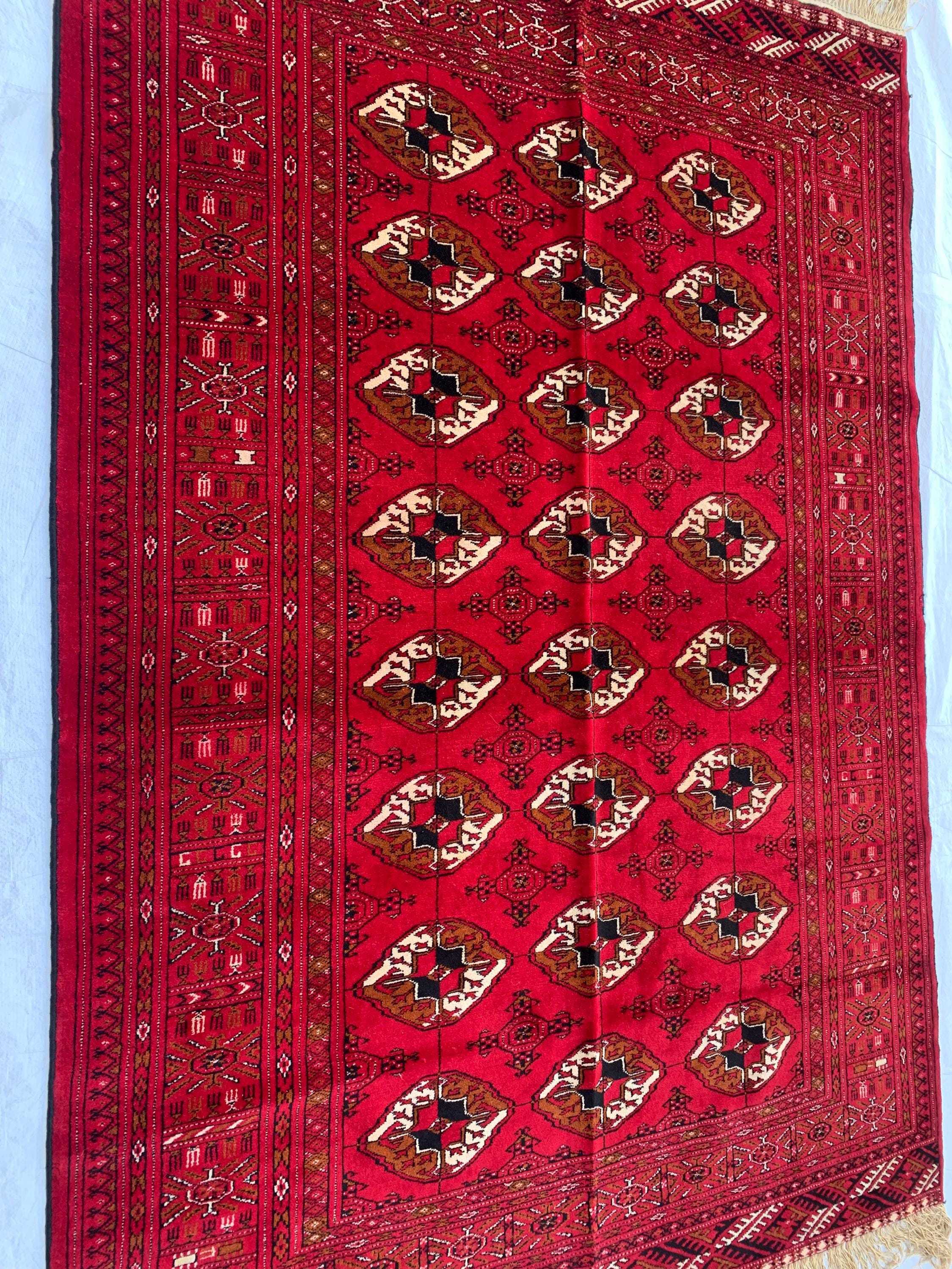 4x7 Antique Ahal Gul Rug – Handwoven Turkmen Wool Rug for Living Room or Office | Vintage Oriental Carpet, Rustic Home Decor Rug 4.6x6.7 ft