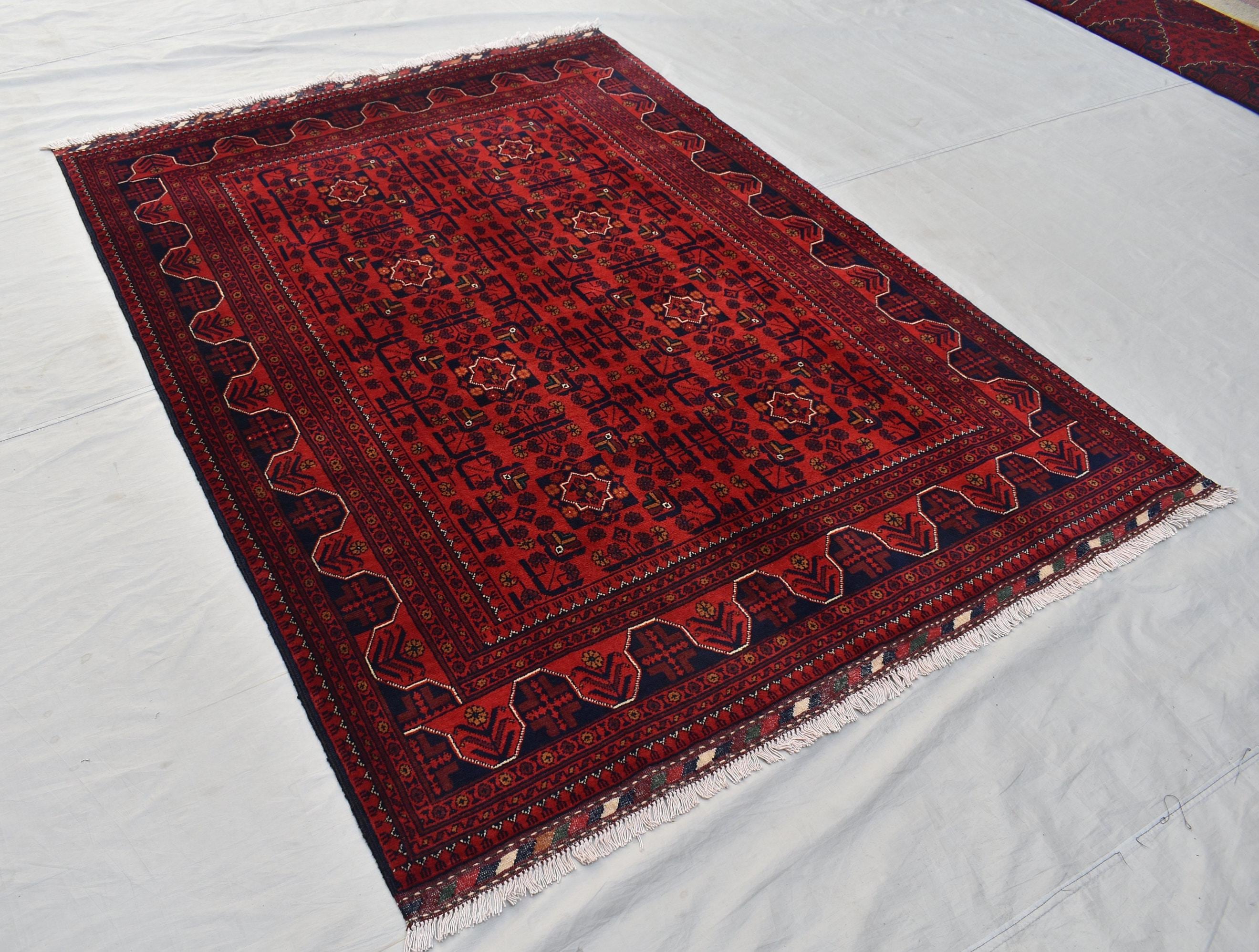 5x7 Medium Size Handmade Bukhara Rug–Vintage Red Wool Area Rug–Oriental Afghan Carpet–Traditional Boho Home Decor–Persian Style Rug4.11x6.11