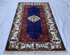 4x7 Medium Size Handmade Persian Rug – Wool Area Rug, Traditional Medallion Design, Red & Navy Blue Carpet, Oriental Home Decor, 4.3x6.10