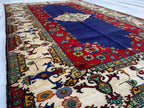4x7 Medium Size Handmade Persian Rug – Wool Area Rug, Traditional Medallion Design, Red & Navy Blue Carpet, Oriental Home Decor, 4.3x6.10