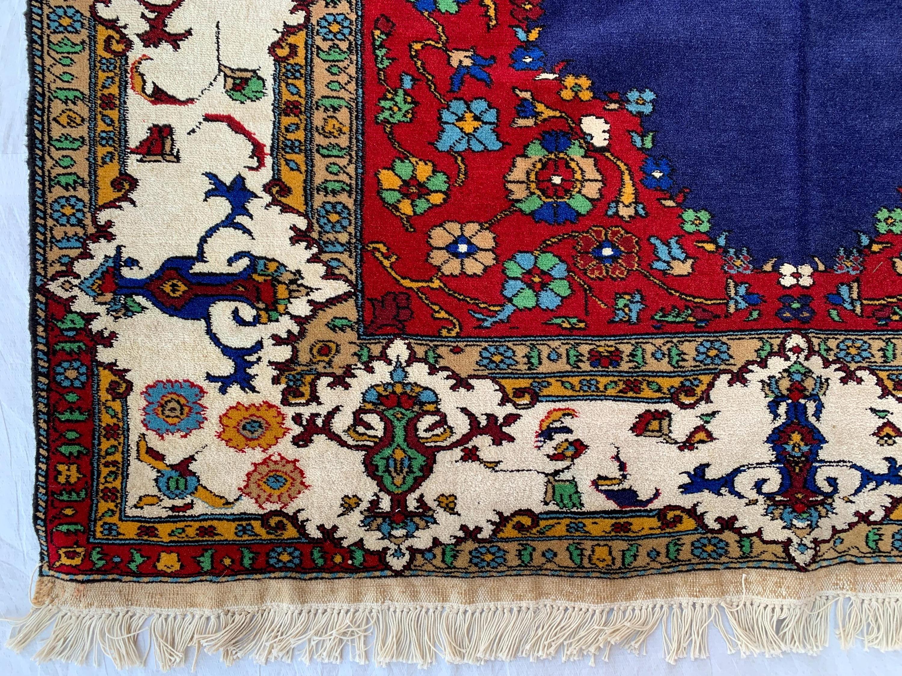 4x7 Medium Size Handmade Persian Rug – Wool Area Rug, Traditional Medallion Design, Red & Navy Blue Carpet, Oriental Home Decor, 4.3x6.10