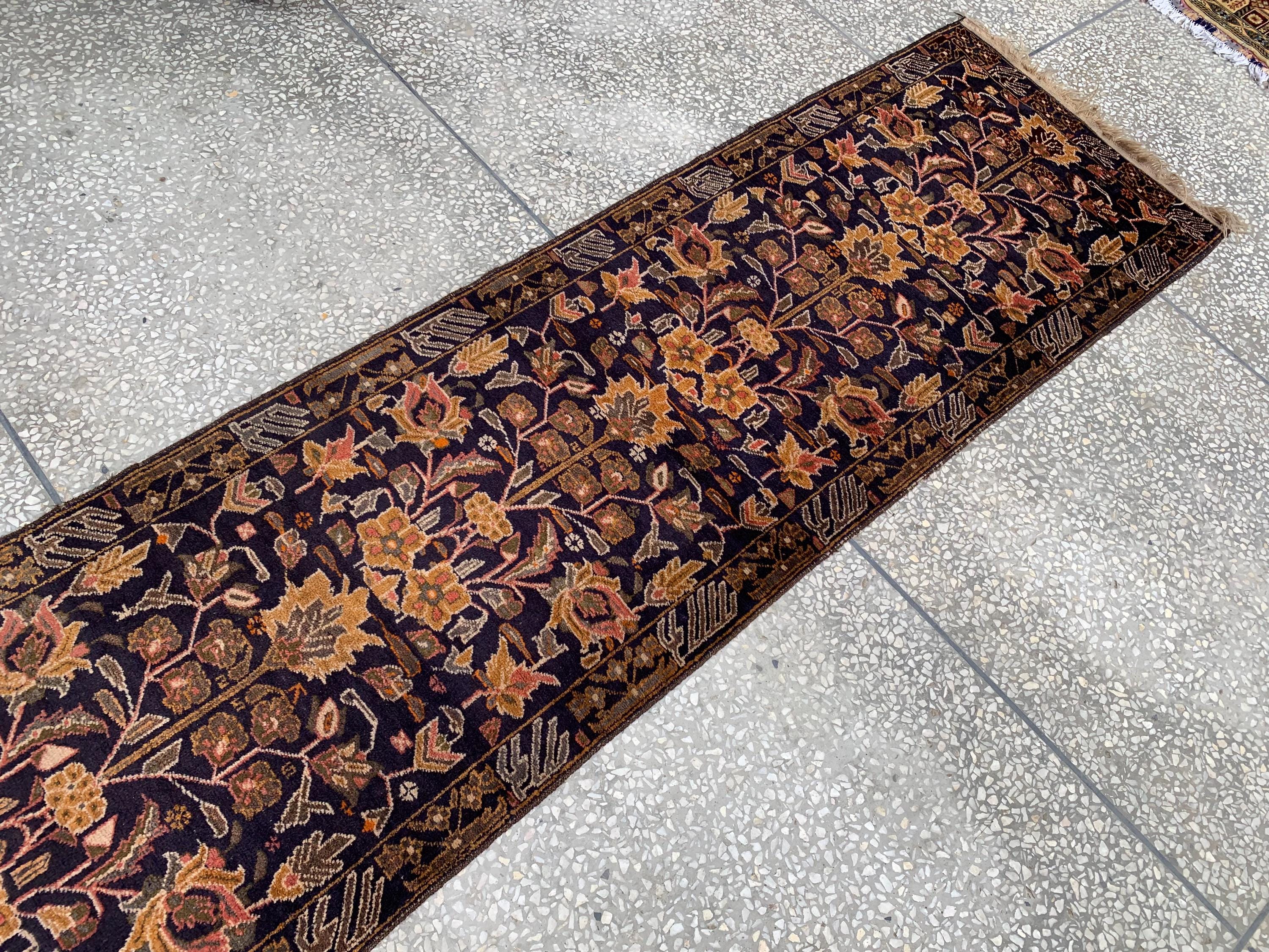 Vintage Baluchi Runner Rug 9.10x2.10 ft – Hand-Knotted Tribal Hallway Runner | Persian Wool Rug | Narrow Oriental Rug | Boho Entryway Decor