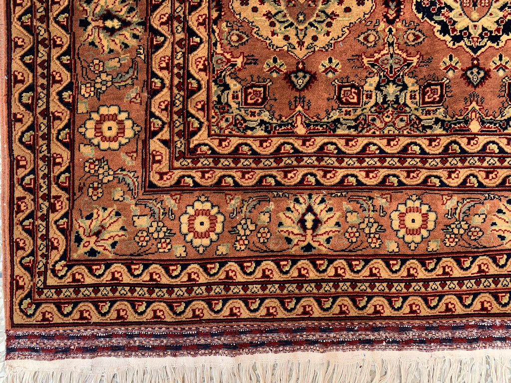 7x10ft Handmade Beljik Mazar Rug –Rust & Beige Afghan Wool Carpet, Tribal Geometric Pattern, High-Quality Area Rug for Living Room or Office