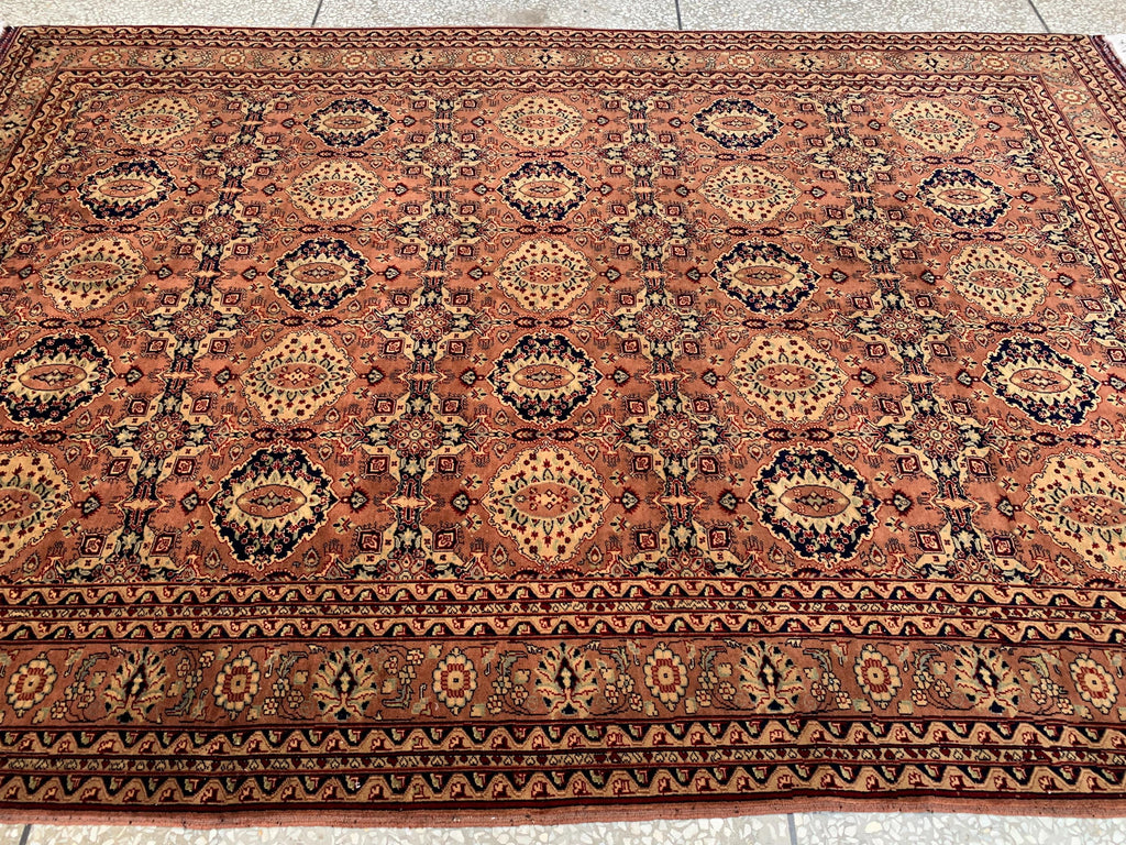 7x10ft Handmade Beljik Mazar Rug –Rust & Beige Afghan Wool Carpet, Tribal Geometric Pattern, High-Quality Area Rug for Living Room or Office