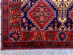 4x5ft, Handmade Square Rug – Red, Beige & Blue Wool Area Carpet, Afghan Tribal Oriental Design, Small Room or Entryway Rug, dining table rug