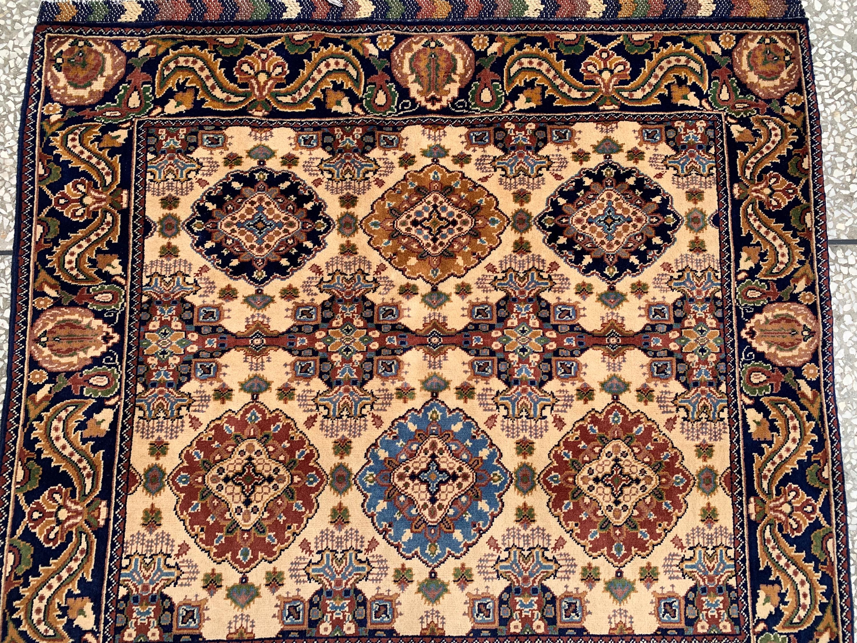 4x4ft, Multicolor Square Mazari Rug –Turkmen Handmade Afghan Wool Area Carpet, Tribal Pattern, Small Room or Entryway Accent Rug 131x131cm