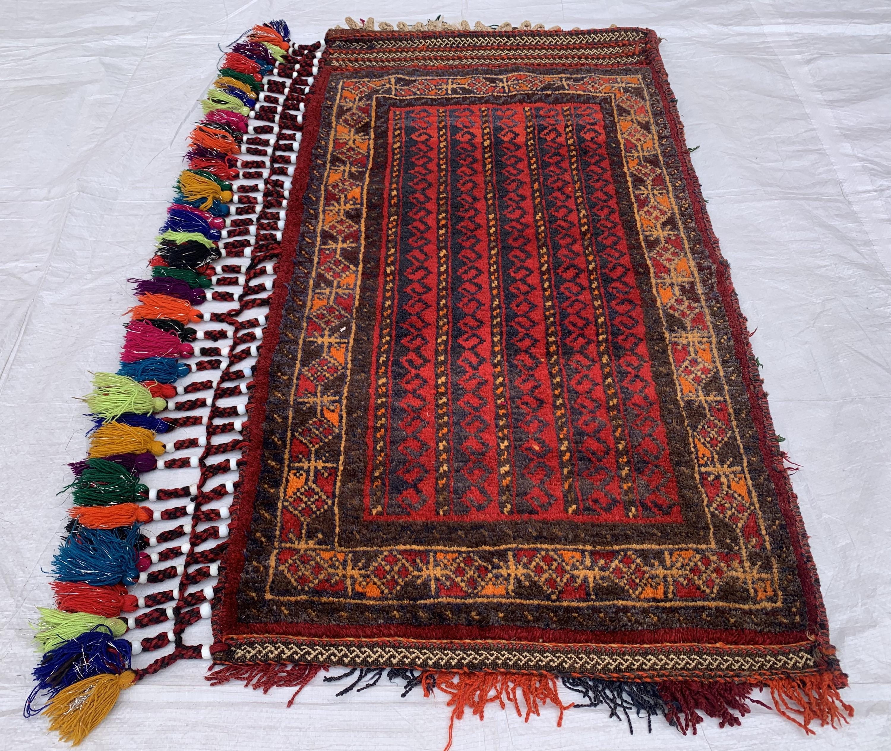 Vintage Afghan Cushion Cover –Faded Tribal Carpet Pillow – Handmade Textile–2x3’9 Decorative Rug Cushion for Boho or Collector Decor